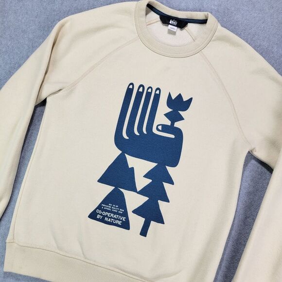 REI Sweater Mens Adult XS Beige‎ Outdoors Logo Casual Pullover Lightweight - Picture 1 of 13
